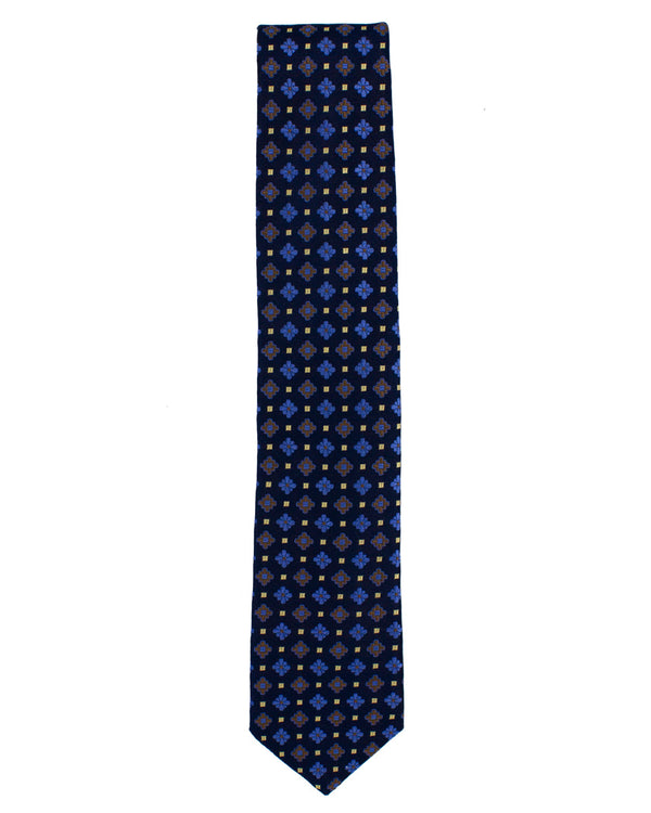 Brown Floral Geometric Silk Tie